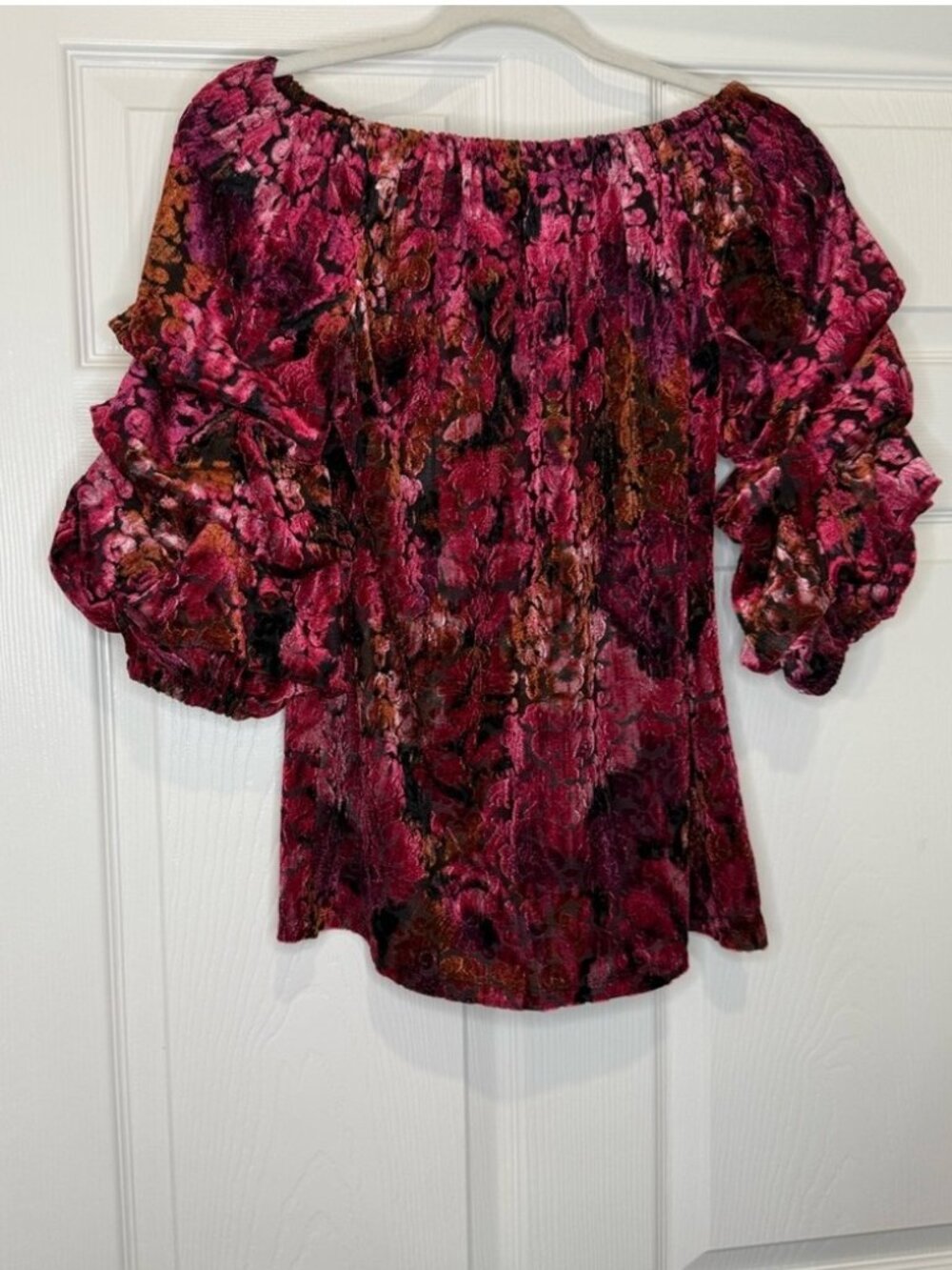 Ruffled Floral Off-Shoulder Top - Pink Velvet